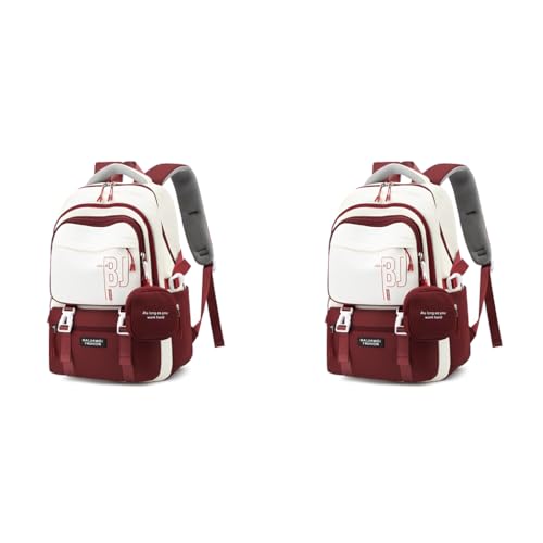 PALAY® Girls Backpack School with Small Zipper Pouch Fashion Red Nylon Padded Shoulder Straps Handle Design Multi Compartment Large for Camping Travel 2 PCS PALAY® Girls Backpack School with Small Zipper Pouch Fashion Red Nylon Padded Shoulder Straps Handle Design Multi Compartment Large for Camping Travel 2 PCS